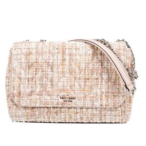 Kate Spade RARE NEW Briar Lane Quilted Tweed Pink and Cream Mini Emelyn Purse